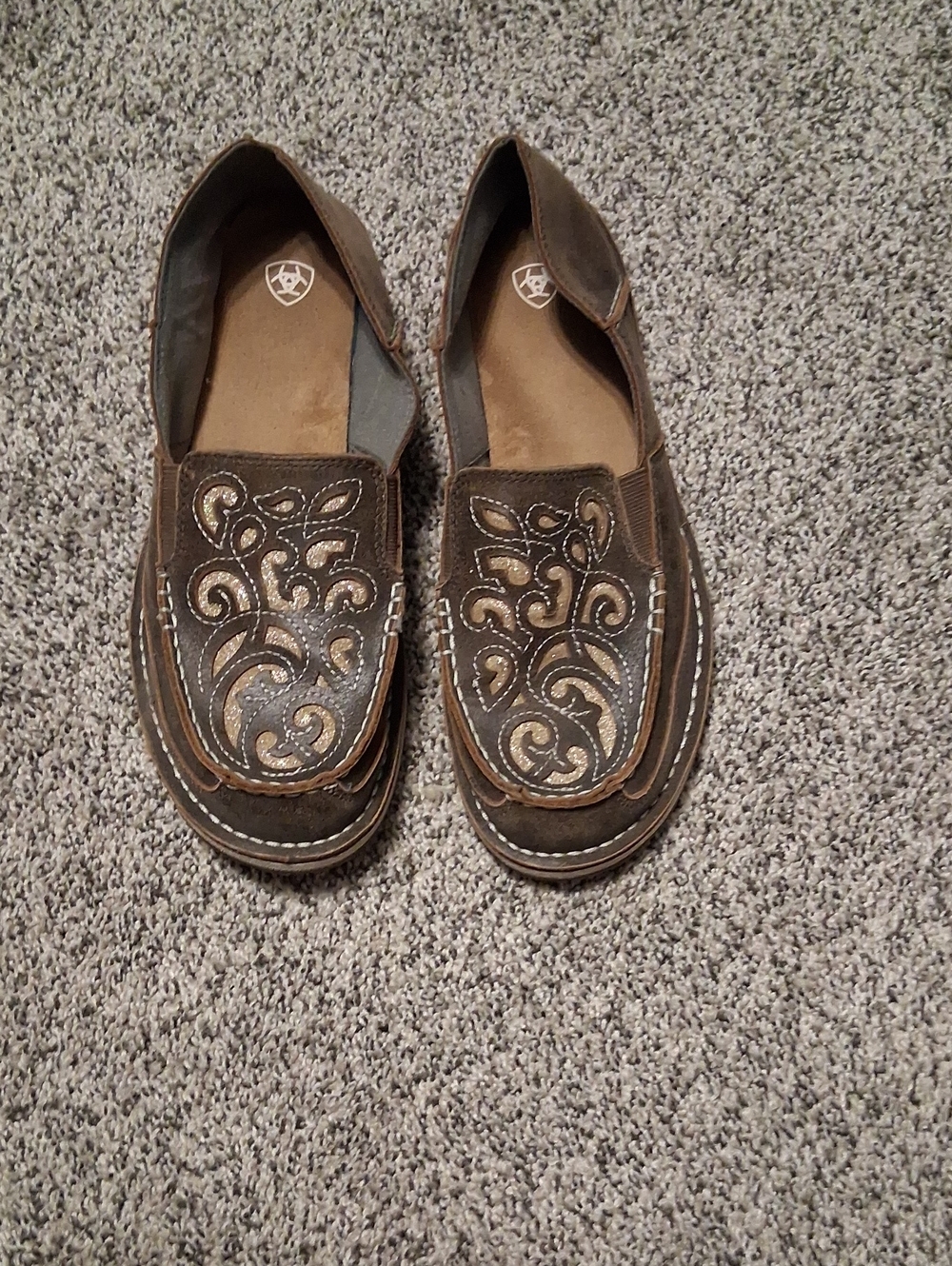 Ariat Brown Embroidered Womens Slip-On Moccasins